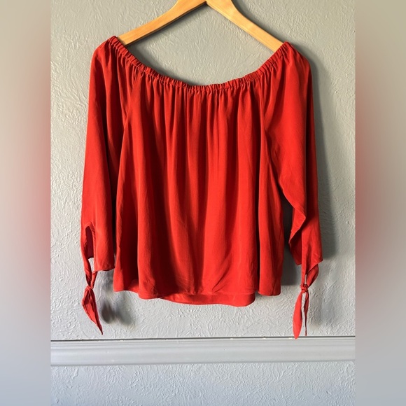 Madewell Off Shoulder Blouse | Rust | 100% Silk | S πβ¨ - Picture 5 of 9
